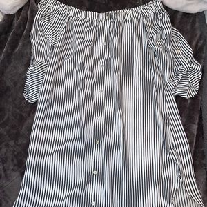 Navy and white striped dress